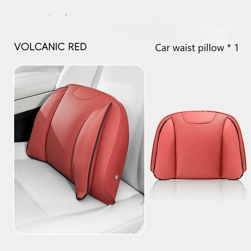 Nappa Leather Car Headrest & Lumbar Support Pillow Set – Universal Neck & Back Cushion - Delicate Leather