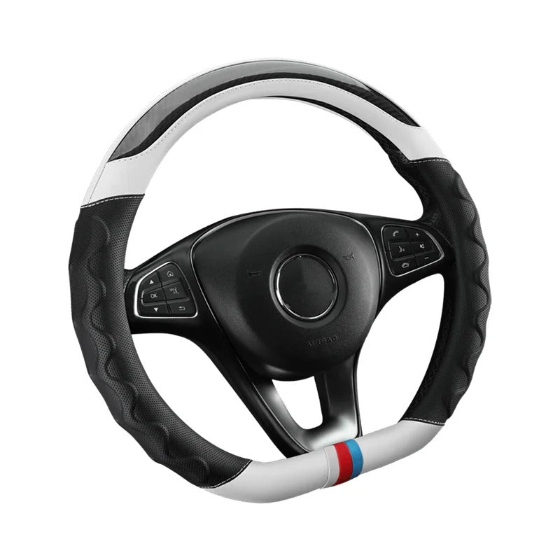 Fashion Carbon Fiber Leather Car Steering Wheel Cover – Breathable Non-Slip Steering Cover, Universal 37–38 cm, Multiple Colors - Delicate Leather  