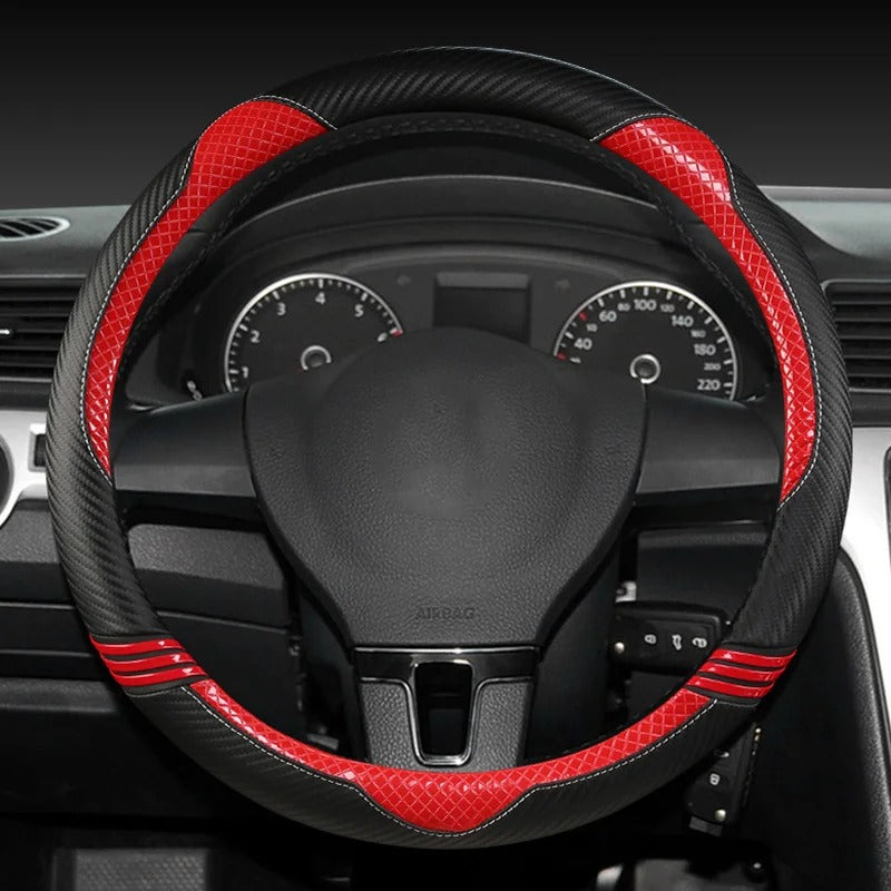 Cute Cat Ear Steering Wheel Cover – Soft Carbon Fiber Pattern, Anti-Slip O/D-Shape Universal 38cm Car Accessory for All Seasons - Delicate Leather  