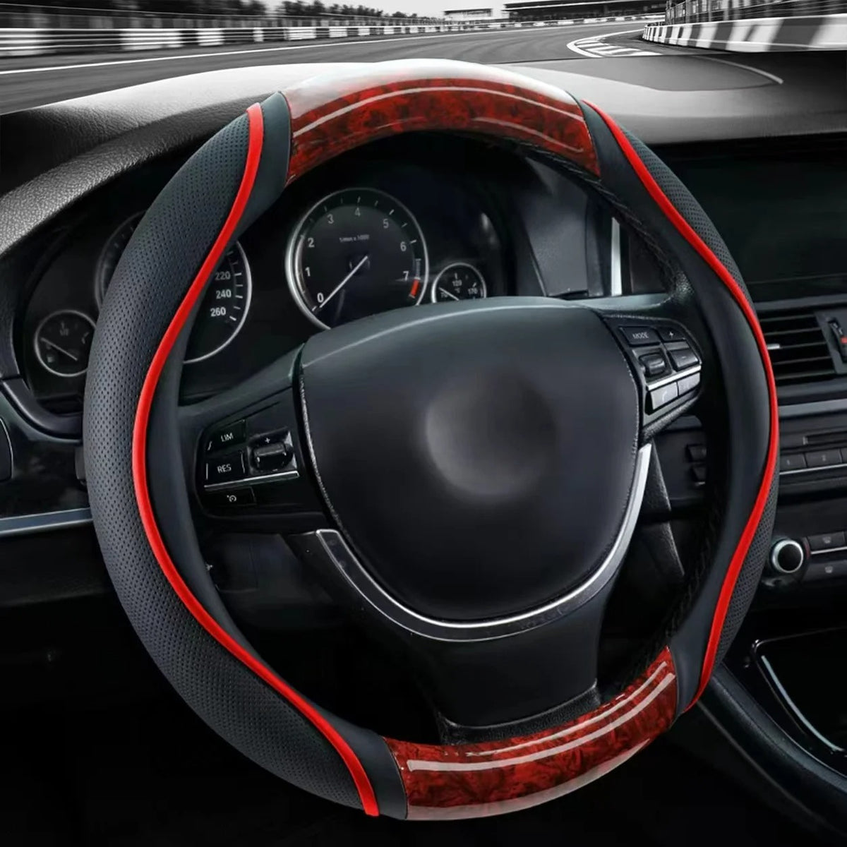 Color-Block PU Leather Steering Wheel Cover – Breathable Non-Slip 38CM/15-Inch Universal Fit - Delicate Leather