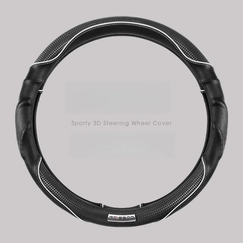 Nappa Leather Steering Wheel Cover with Carbon Fiber Pattern – Universal Fit 38cm, Non-Slip, All-Season Design - Delicate Leather  