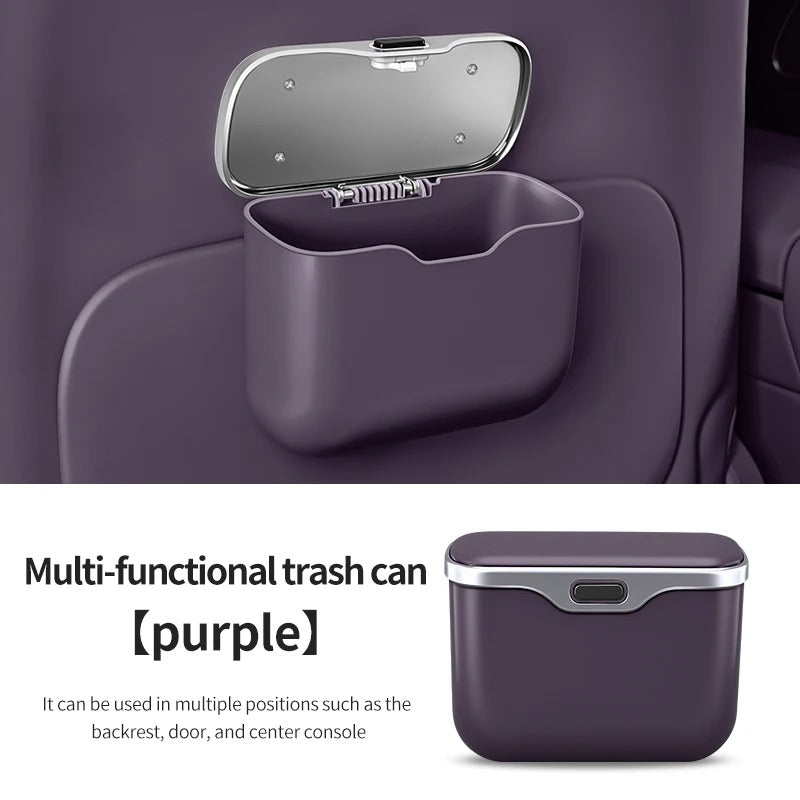 Multifunctional Car Trash Can with Lid – Hanging Wet & Dry Storage Bin Mini Organizer - Delicate Leather