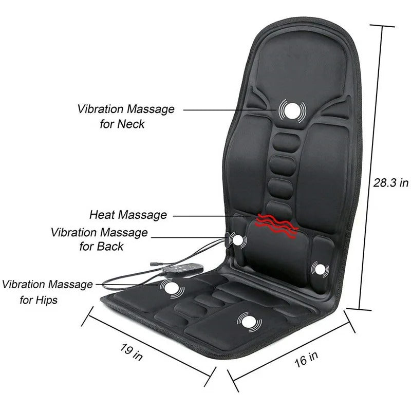 Heated Massage Seat Cushion – Full Back & Seat Pad for Car, Home & Office - Delicate Leather  
