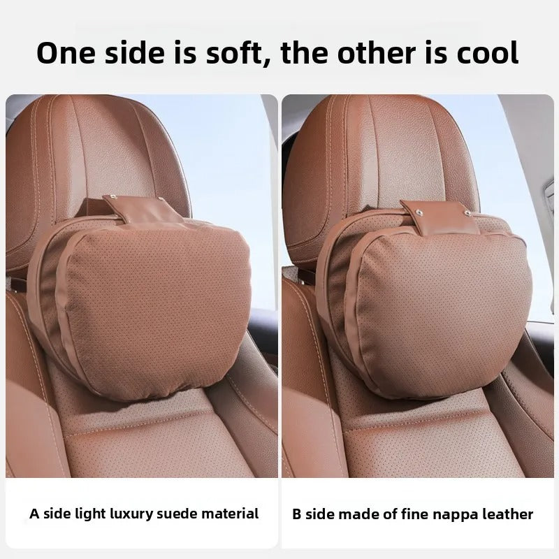 Soft Suede Car Neck & Lumbar Support Pillow Set – Memory Foam Headrest Waist Cushion with Double-Sided Design - Delicate Leather