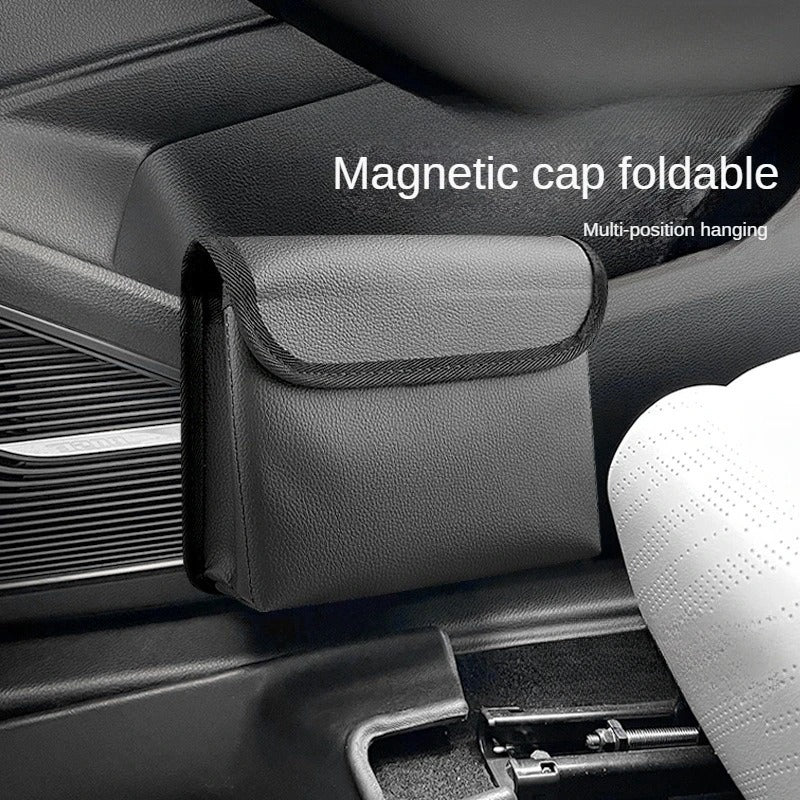Luxury Folding Car Trash Can with Lid – Multifunctional Leather Hanging Storage Box, Seat Back & Door Organizer, Universal Fit - Delicate Leather  