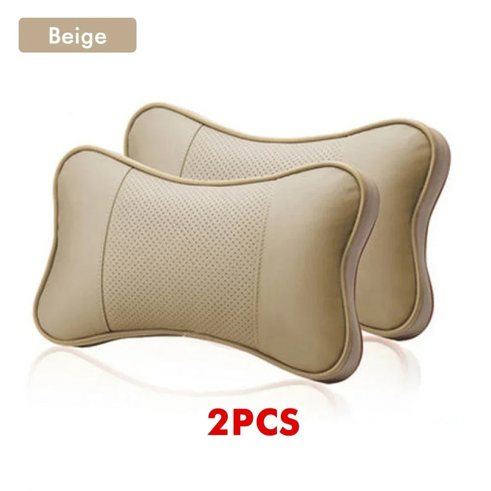 Leather Car Headrest Pillow – Breathable Universal Cushion for Vehicle Interior - Delicate Leather  