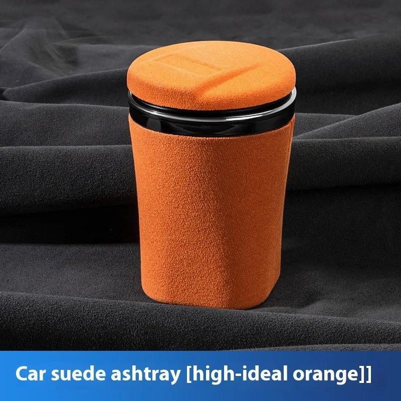 Elk Leather Car Ashtray – Universal Fit with Suede Cover and LED Ceramic Liner - Delicate Leather  