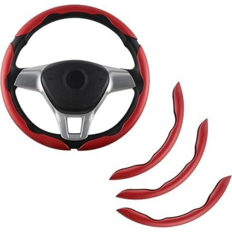 3PCS Carbon Fiber Texture Steering Wheel Cover Set – Anti-Slip Universal 38cm Fit - Delicate Leather  
