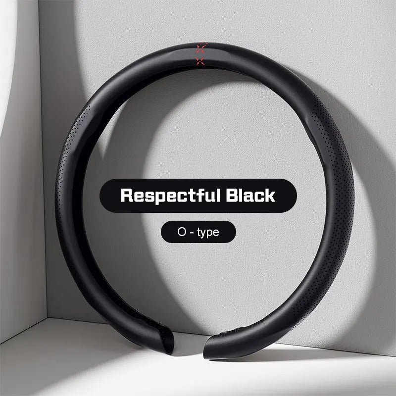 Universal Nappa Leather Steering Wheel Cover – Non-Slip Breathable Design for 37–38cm O/D Type Wheels - Delicate Leather  