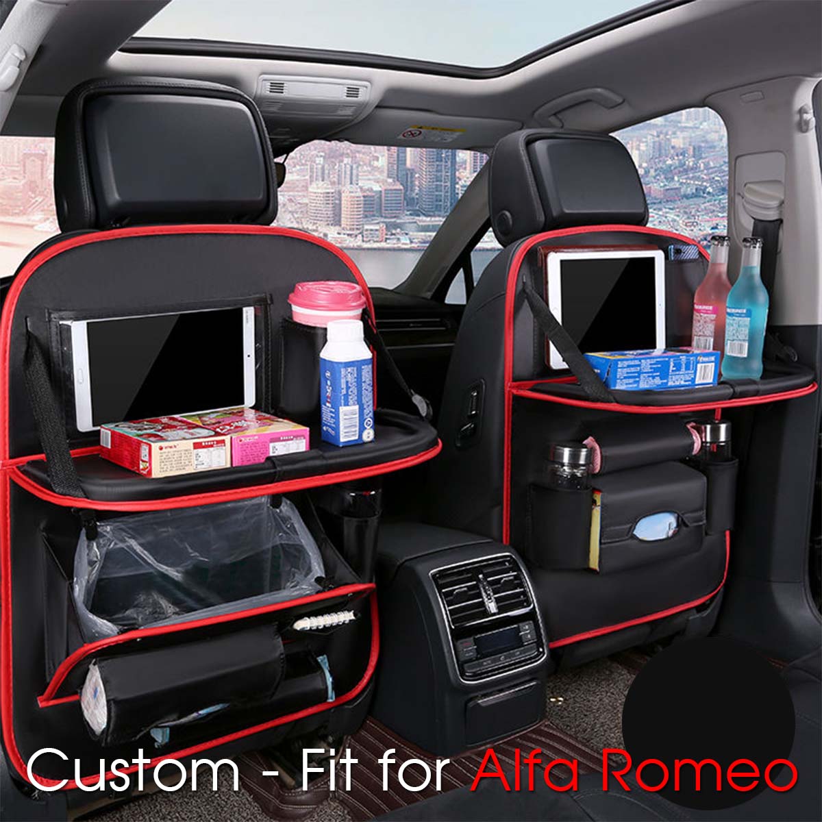 Backseat Organizer With Tablet Holder PU Leather, Custom-Fit For Car, Car Seat Back Protectors Kick With Foldable Table Tray Car Seat Organizer DLAR240