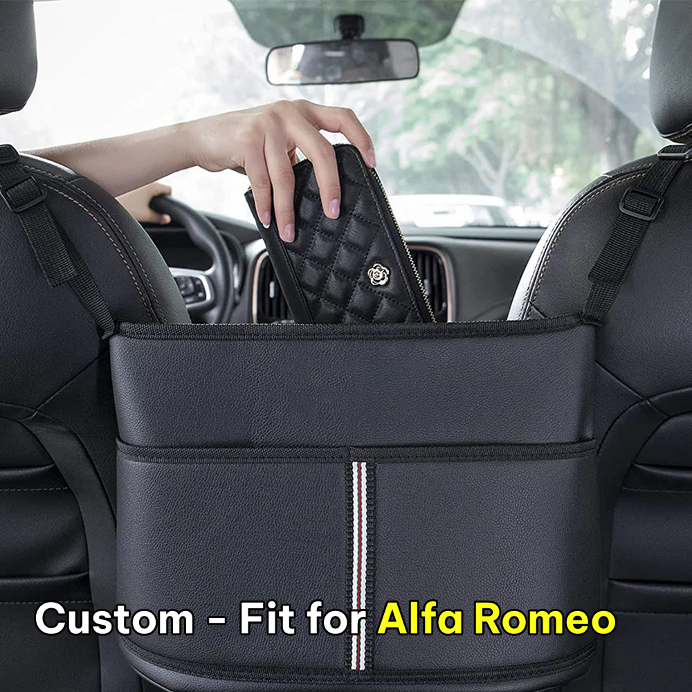 Car Purse Holder for Car Handbag Holder Between Seats Premium PU Leather, Custom Fit For Car, Hanging Car Purse Storage Pocket Back Seat Pet Barrier DLAR223