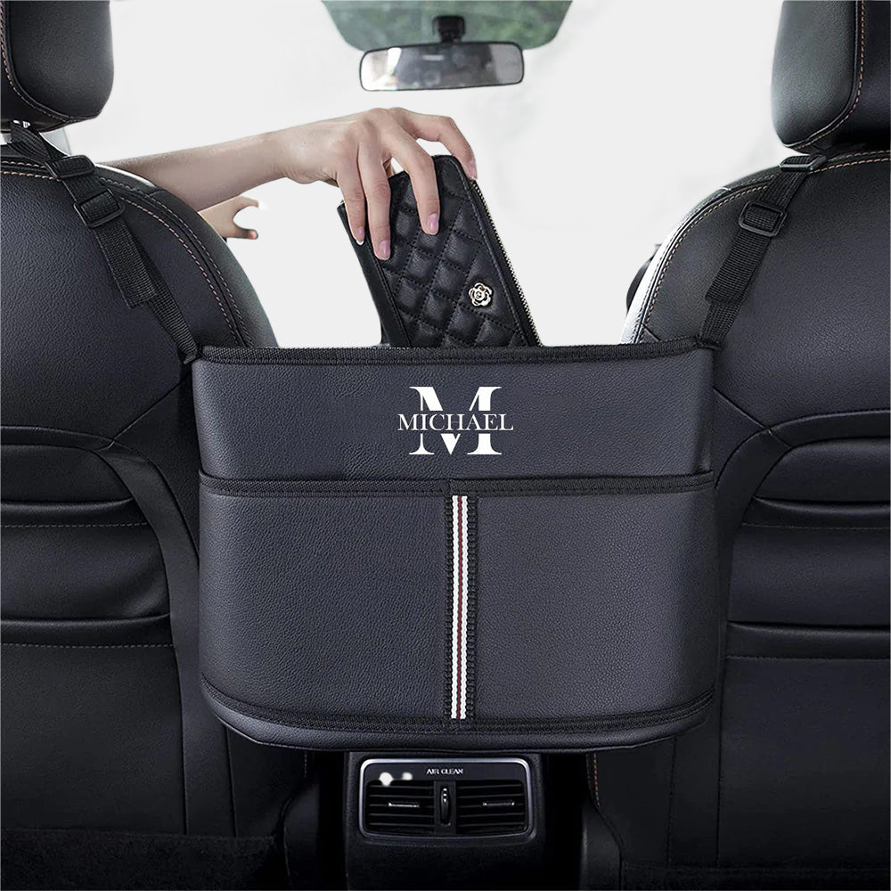 Personalized Name Sign Car Purse Holder for Car Handbag Holder Between Seats Premium PU Leather, Custom Fit For Your Cars, Gift For Mother's Day, Gift For Father's Day, Gift For Dad