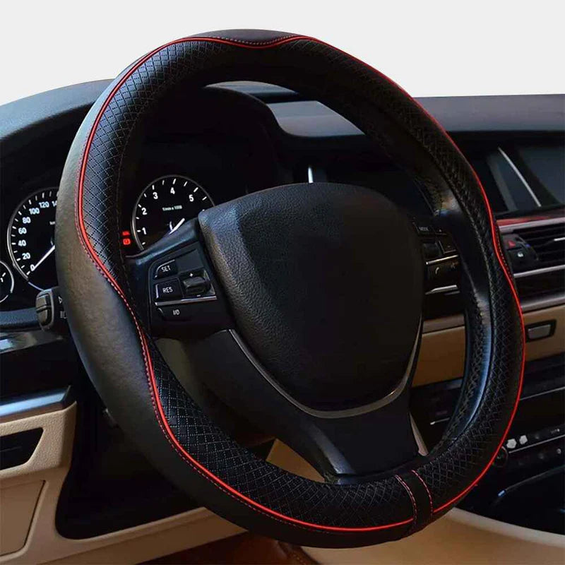 Car Steering Wheel Cover, Custom For Your Cars, Anti-Slip, Safety, Soft, Breathable, Heavy Duty, Thick, Full Surround, Sports Style, Car Accessories HA18990 - Delicate Leather