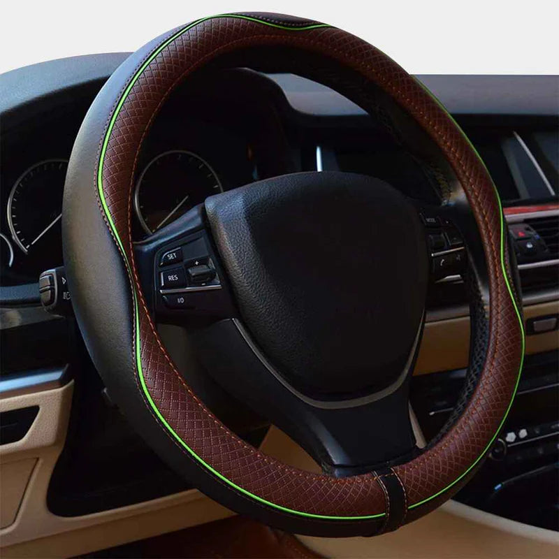 Car Steering Wheel Cover, Custom For Your Cars, Anti-Slip, Safety, Soft, Breathable, Heavy Duty, Thick, Full Surround, Sports Style, Car Accessories HA18990 - Delicate Leather