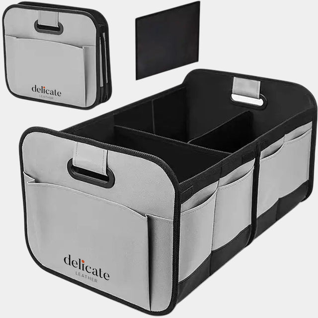 Car Trunk Storage Organizer Box, Cargo Organizer SUV Trunk Storage Waterproof Collapsible Durable Multi Compartments - Delicate Leather