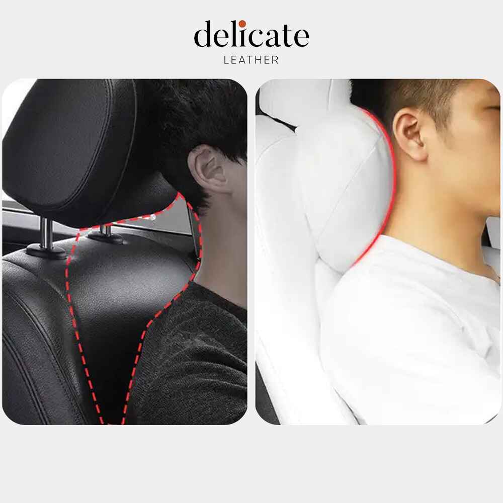 Premium Nappa Leather Car Neck Pillow for Enhanced Comfort and Lumbar Support