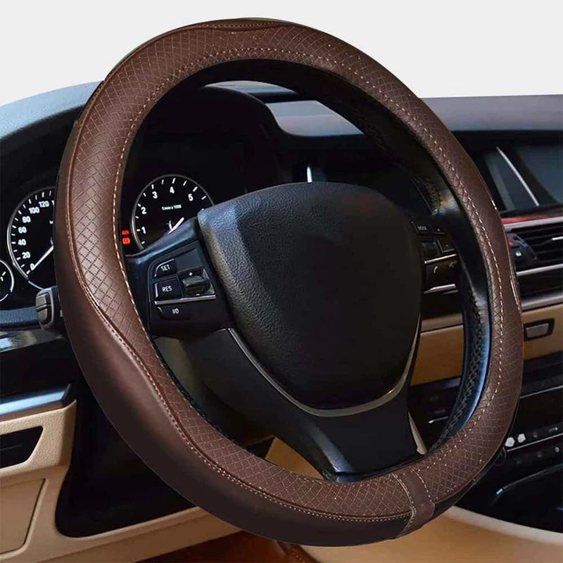 Car Steering Wheel Cover, Custom For Your Cars, Anti-Slip, Safety, Soft, Breathable, Heavy Duty, Thick, Full Surround, Sports Style, Car Accessories HA18990 - Delicate Leather