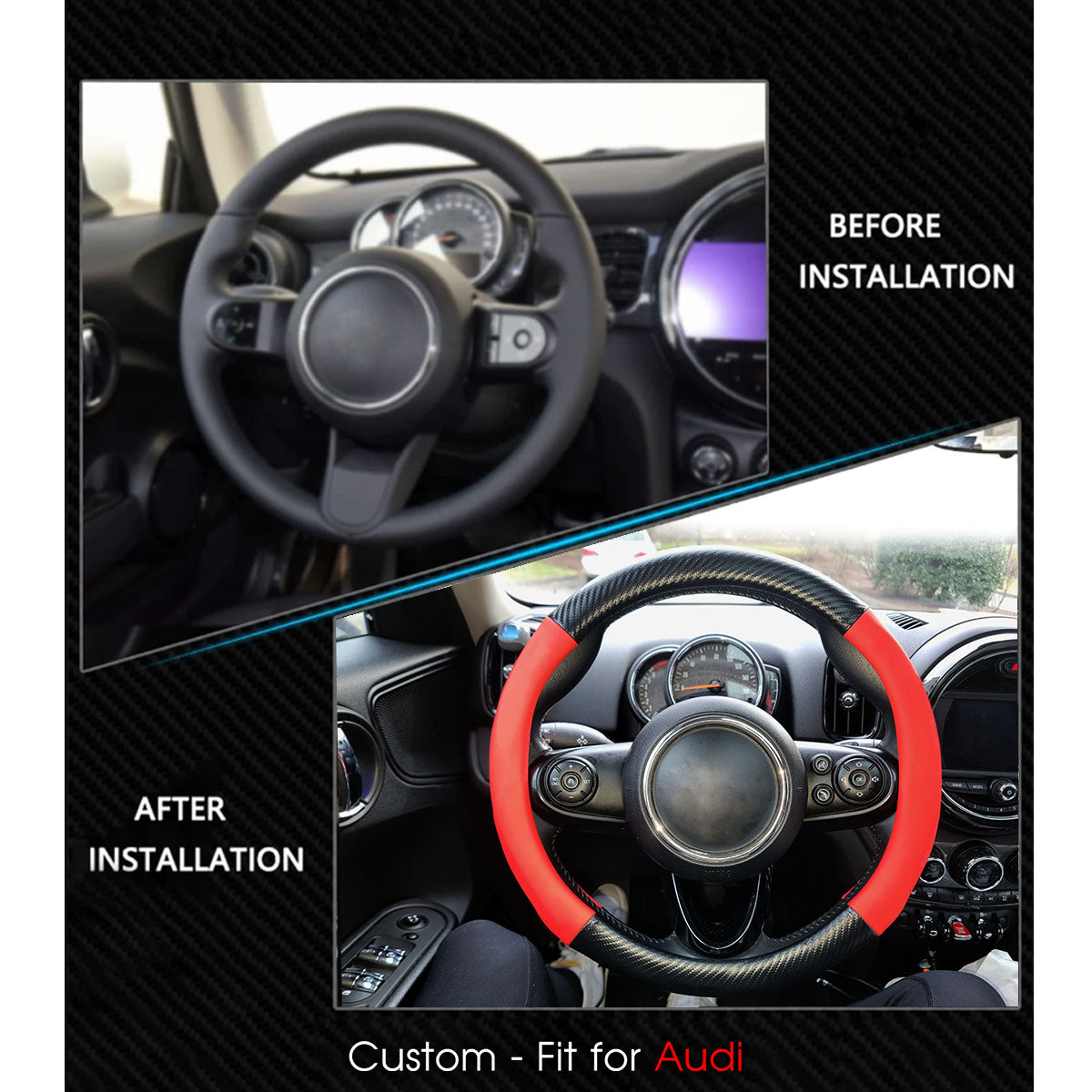 Car Steering Wheel Cover, Custom-Fit For Cars, Leather Nonslip 3D Carbon Fiber Texture Sport Style Wheel Cover for Women, Interior Modification for All Car Accessories DLRA225