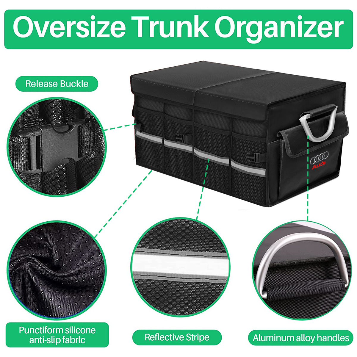Big Trunk Organizer, Cargo Organizer SUV Trunk Storage Waterproof Collapsible Durable Multi Compartments VE12994