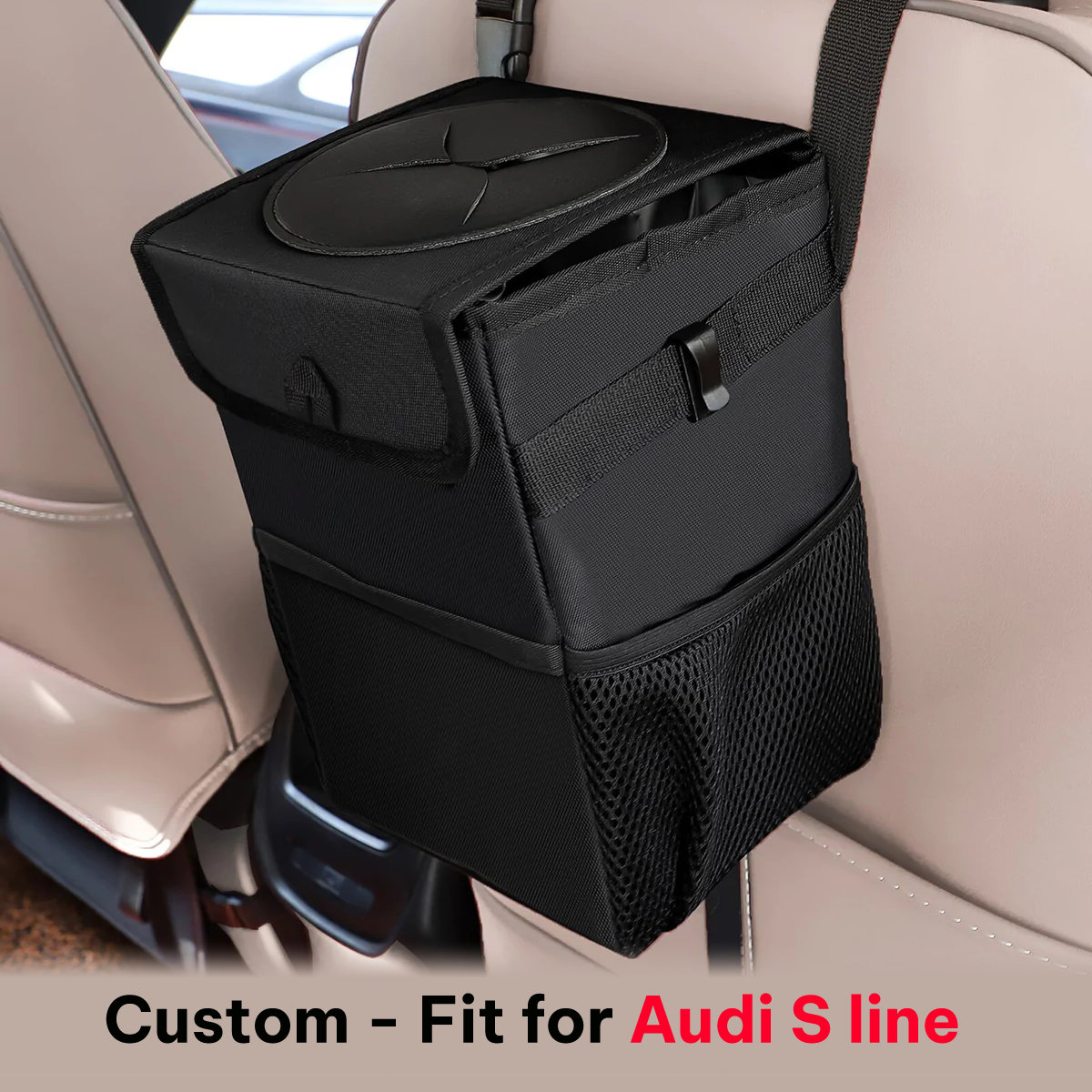 Waterproof Car Trash Can with Lid and Storage Pockets, Custom-Fit For Car, 100% Leak-Proof Car Organizer, Waterproof Car Garbage Can, Multipurpose Trash Bin for Car DLVE234