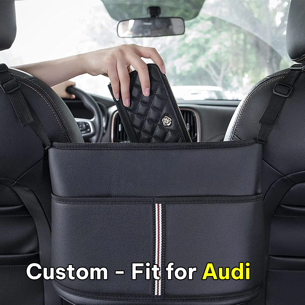 Car Purse Holder for Car Handbag Holder Between Seats Premium PU Leather, Custom Fit For Car, Hanging Car Purse Storage Pocket Back Seat Pet Barrier DLRA223