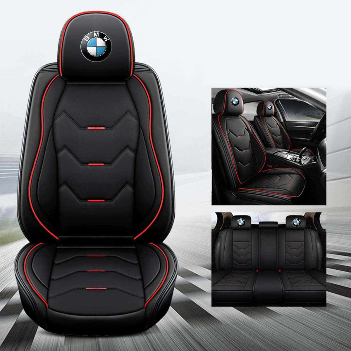 2 Leather Car Seat Covers 5 Seats Full Set, Custom fit for Car, Fit Sedan SUV Truck Vans Leatherette Automotive Seat Cushion Protector Universal Fit KO