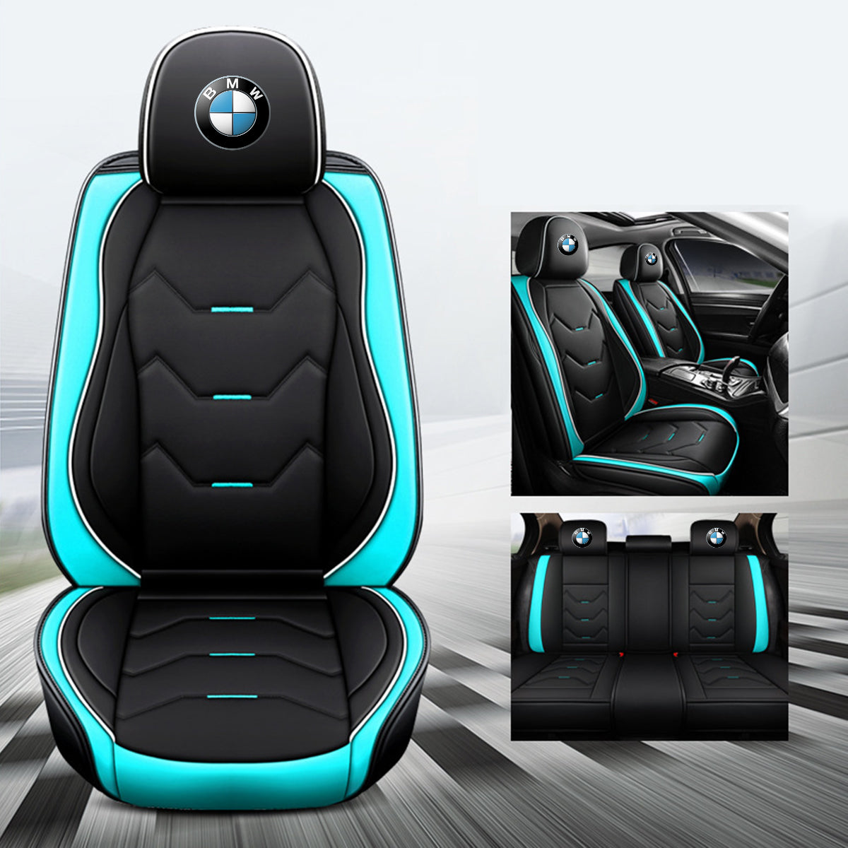 2 Leather Car Seat Covers 5 Seats Full Set, Custom fit for Car, Fit Sedan SUV Truck Vans Leatherette Automotive Seat Cushion Protector Universal Fit KO