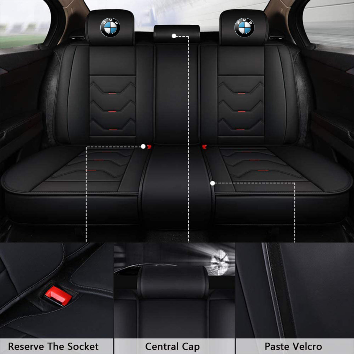 2 Leather Car Seat Covers 5 Seats Full Set, Custom fit for Car, Fit Sedan SUV Truck Vans Leatherette Automotive Seat Cushion Protector Universal Fit KO