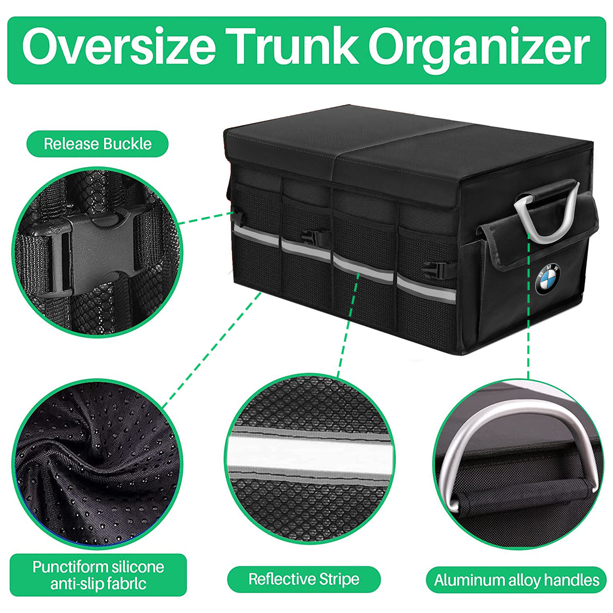 Big Trunk Organizer, Cargo Organizer SUV Trunk Storage Waterproof Collapsible Durable Multi Compartments KX12994