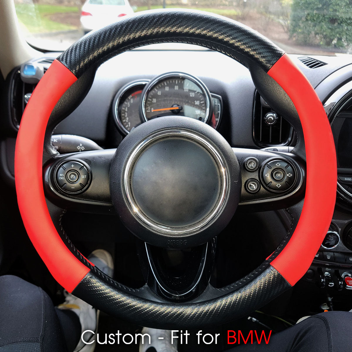 Car Steering Wheel Cover, Custom-Fit For Cars, Leather Nonslip 3D Carbon Fiber Texture Sport Style Wheel Cover for Women, Interior Modification for All Car Accessories DLKX225