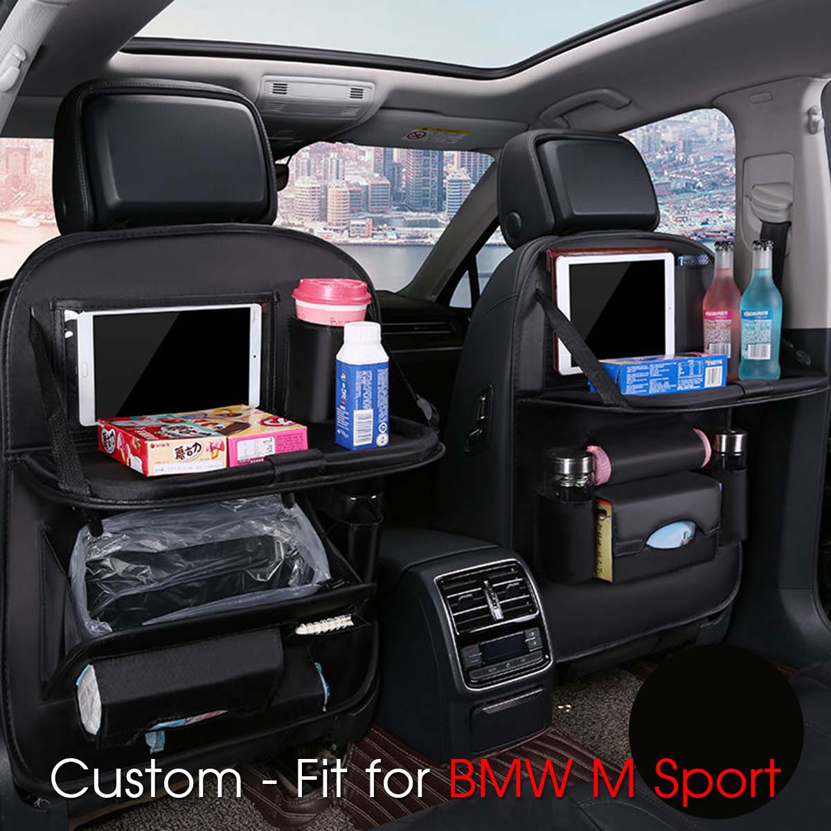 Backseat Organizer With Tablet Holder PU Leather, Custom Fit For Your Cars, Backseat Car Organizer, Car Seat Back Protectors Kick With Foldable Table Tray Car Seat Organizer, Car Accessories KO15987