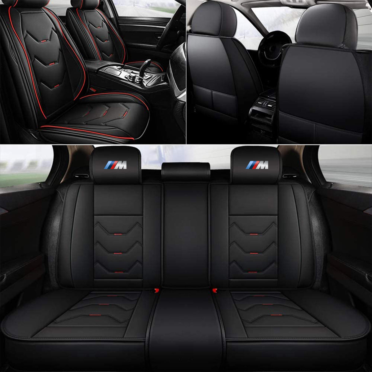 2 Leather Car Seat Covers 5 Seats Full Set, Custom fit for Car, Fit Sedan SUV Truck Vans Leatherette Automotive Seat Cushion Protector Universal Fit KX