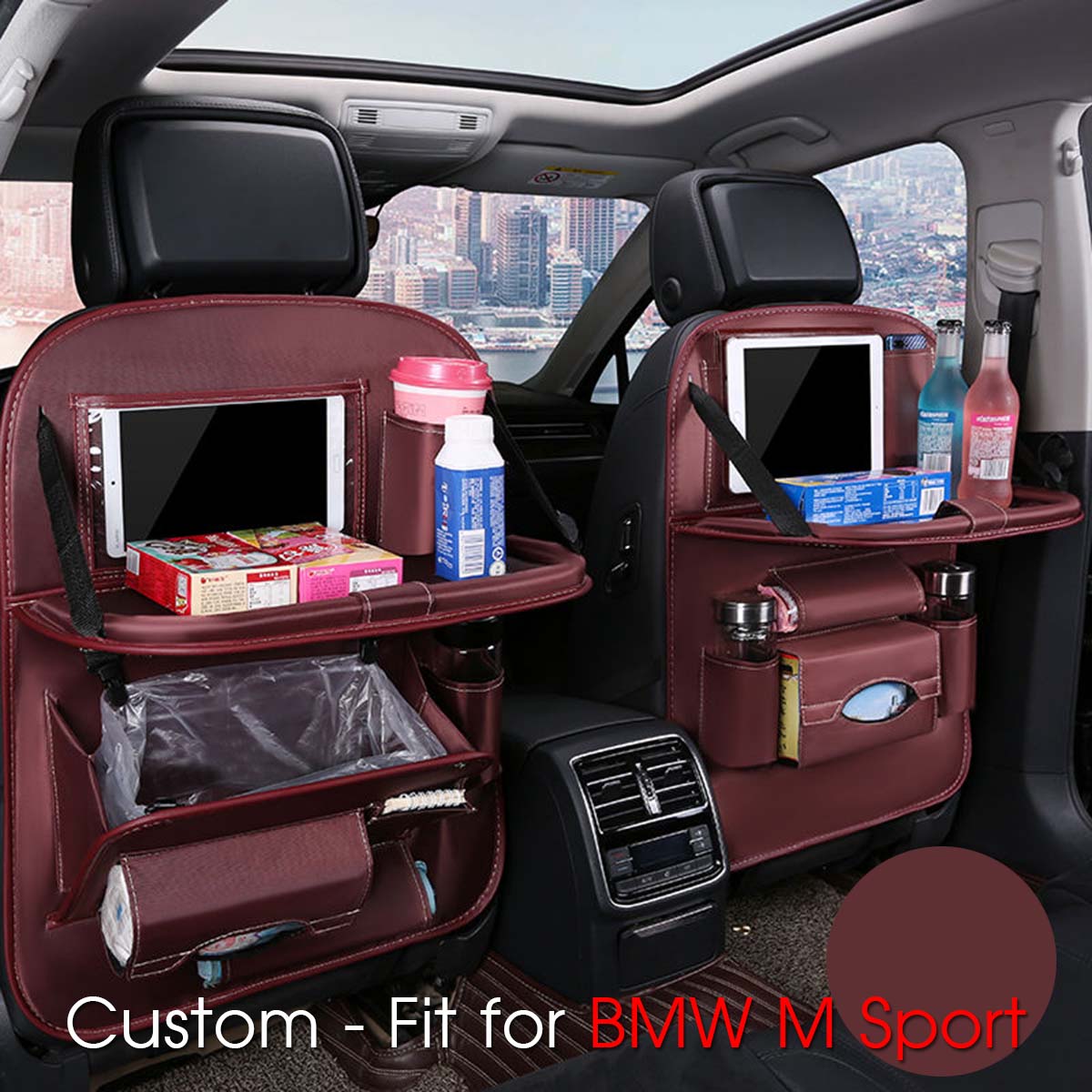 Backseat Organizer With Tablet Holder PU Leather, Custom-Fit For Car, Car Seat Back Protectors Kick With Foldable Table Tray Car Seat Organizer DLKO240