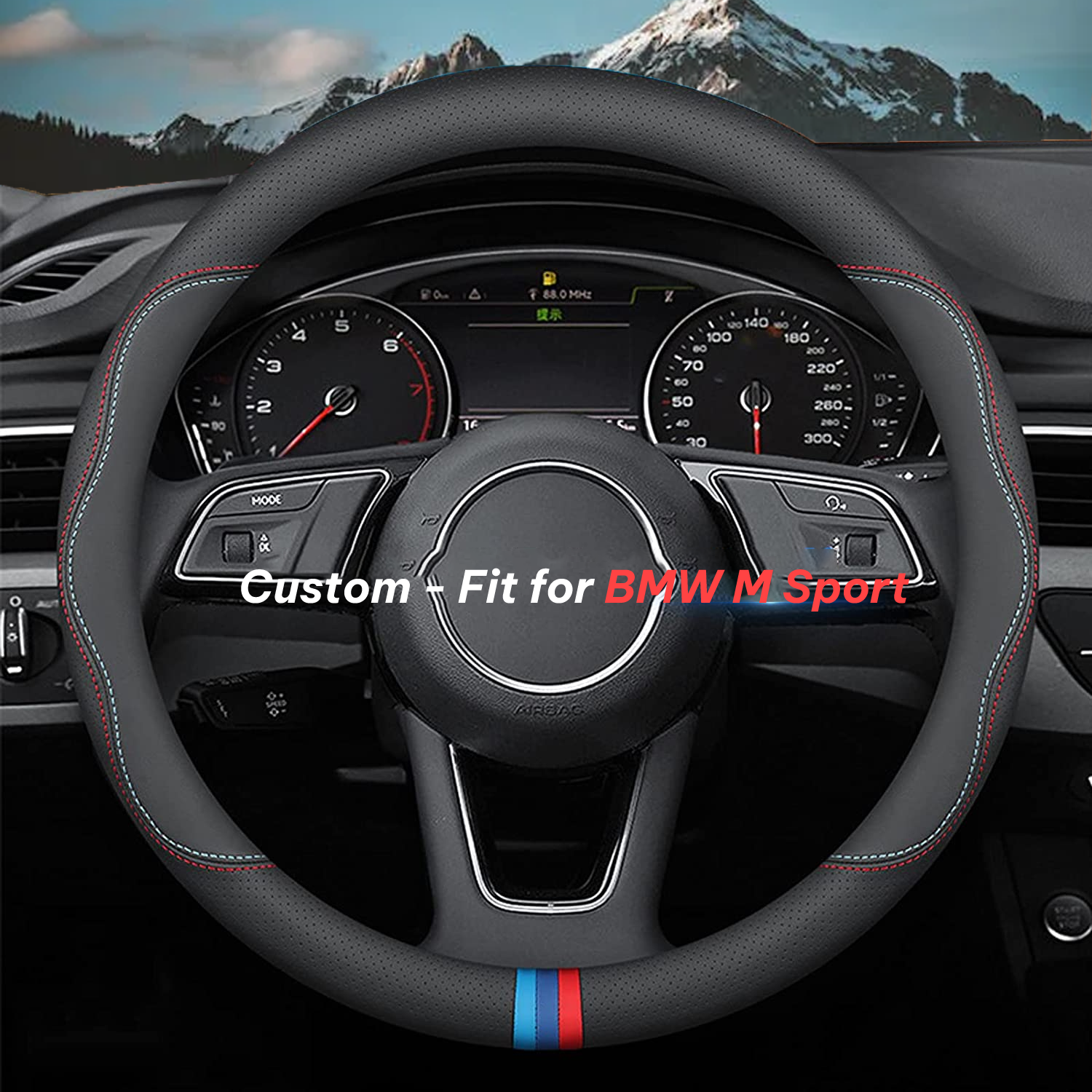 Car Steering Wheel Cover 2024 Update Version, Custom-Fit for Car, Premium Leather Car Steering Wheel Cover with Logo, Car Accessories DLKO222