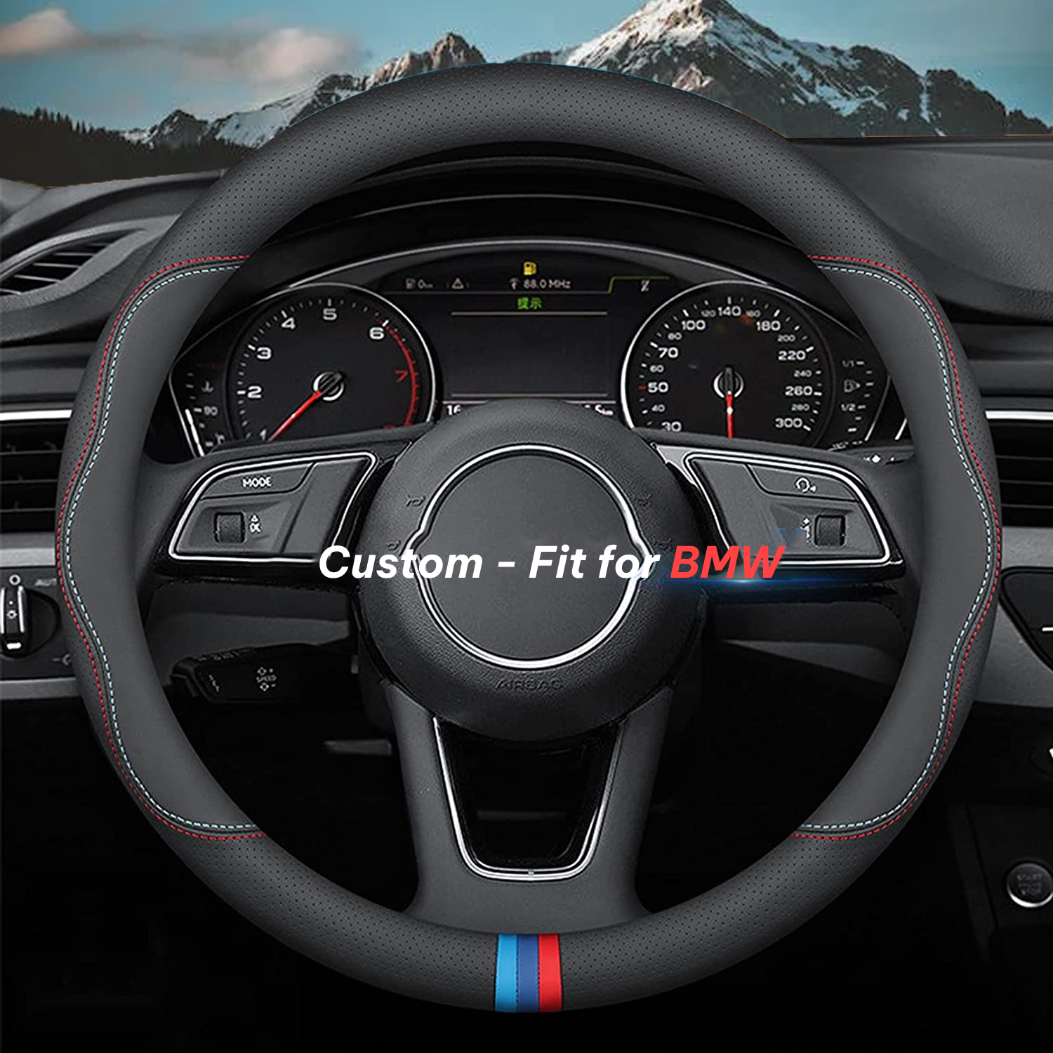 Car Steering Wheel Cover 2024 Update Version, Custom-Fit for Car, Premium Leather Car Steering Wheel Cover with Logo, Car Accessories DLKX222