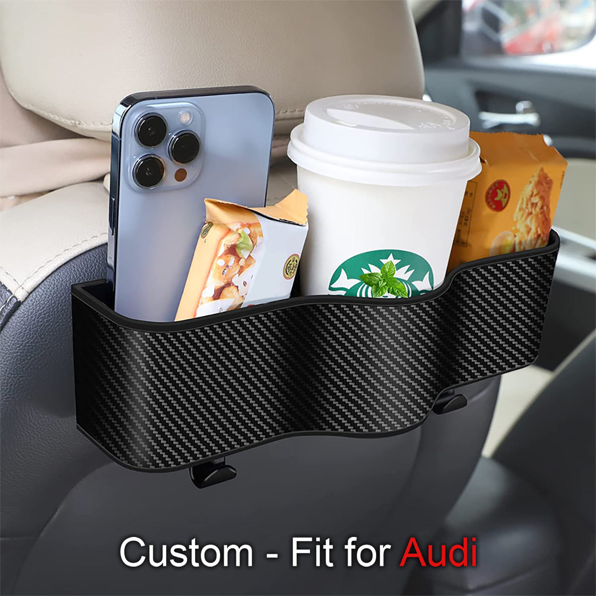 Car Headrest Backseat Organizer with Cup Holders, Custom-Fit For Car, Seat Back Organizer Perfect for Eating in Your Car, Back Seat Organizer for Kids RA242