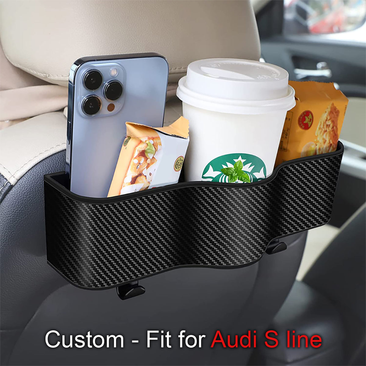 Car Headrest Backseat Organizer with Cup Holders, Custom-Fit For Car, Seat Back Organizer Perfect for Eating in Your Car, Back Seat Organizer for Kids DLVE242