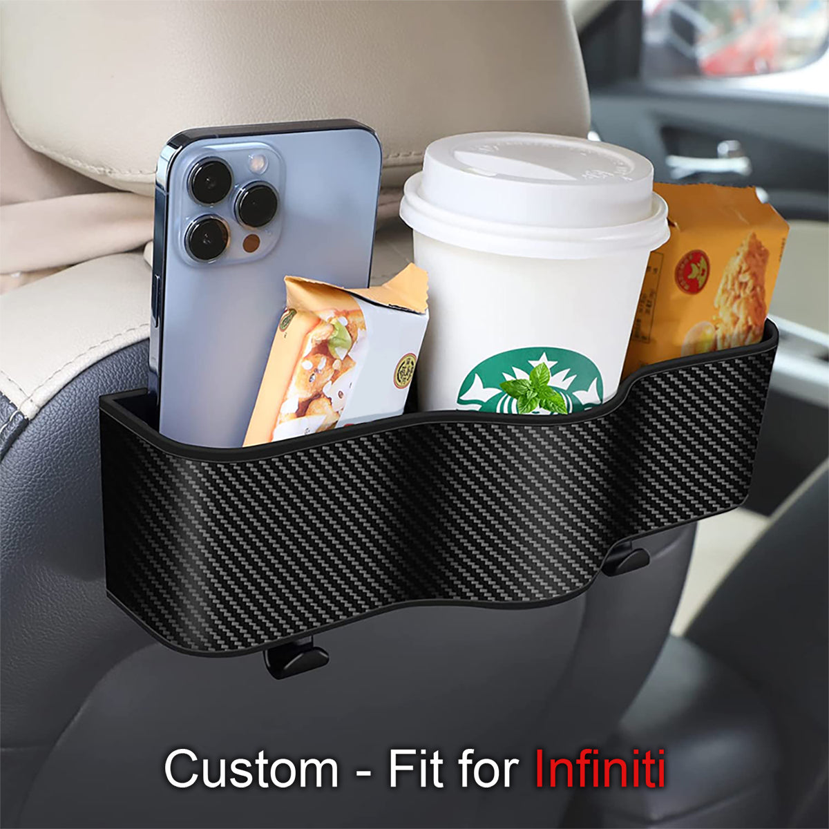 Car Headrest Backseat Organizer with Cup Holders, Custom-Fit For Car, Seat Back Organizer Perfect for Eating in Your Car, Back Seat Organizer for Kids DLIN242