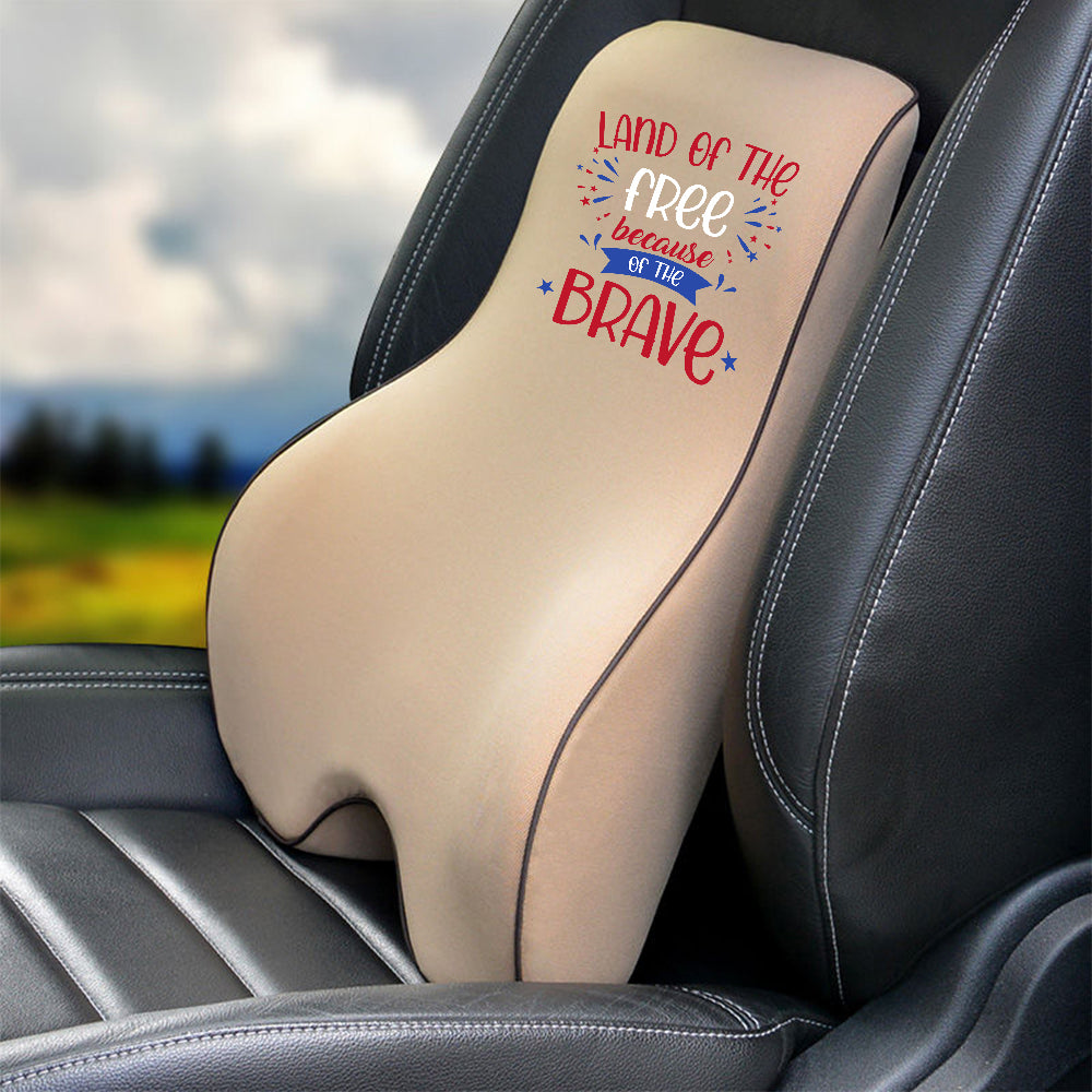 Land Of The Free, Because Of Brave Lumbar Support Cushion for Car and Headrest Neck Pillow Kit, Custom For Cars, Ergonomically Design for Car Seat, Car Accessories, Retro 4th of July 03