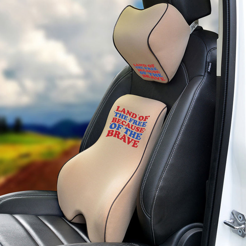 Land Of The Free, Because Of Brave Lumbar Support Cushion for Car and Headrest Neck Pillow Kit, Custom For Cars, Ergonomically Design for Car Seat, Car Accessories, Retro 4th of July 02