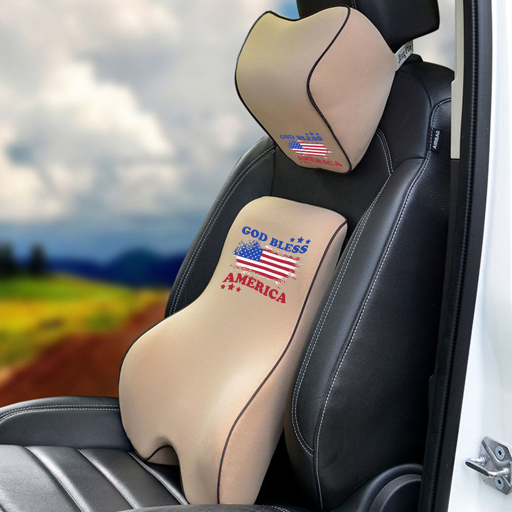 God Bless America Lumbar Support Cushion for Car and Headrest Neck Pillow Kit, Custom For Cars, Ergonomically Design for Car Seat, Car Accessories, 4th of July 09