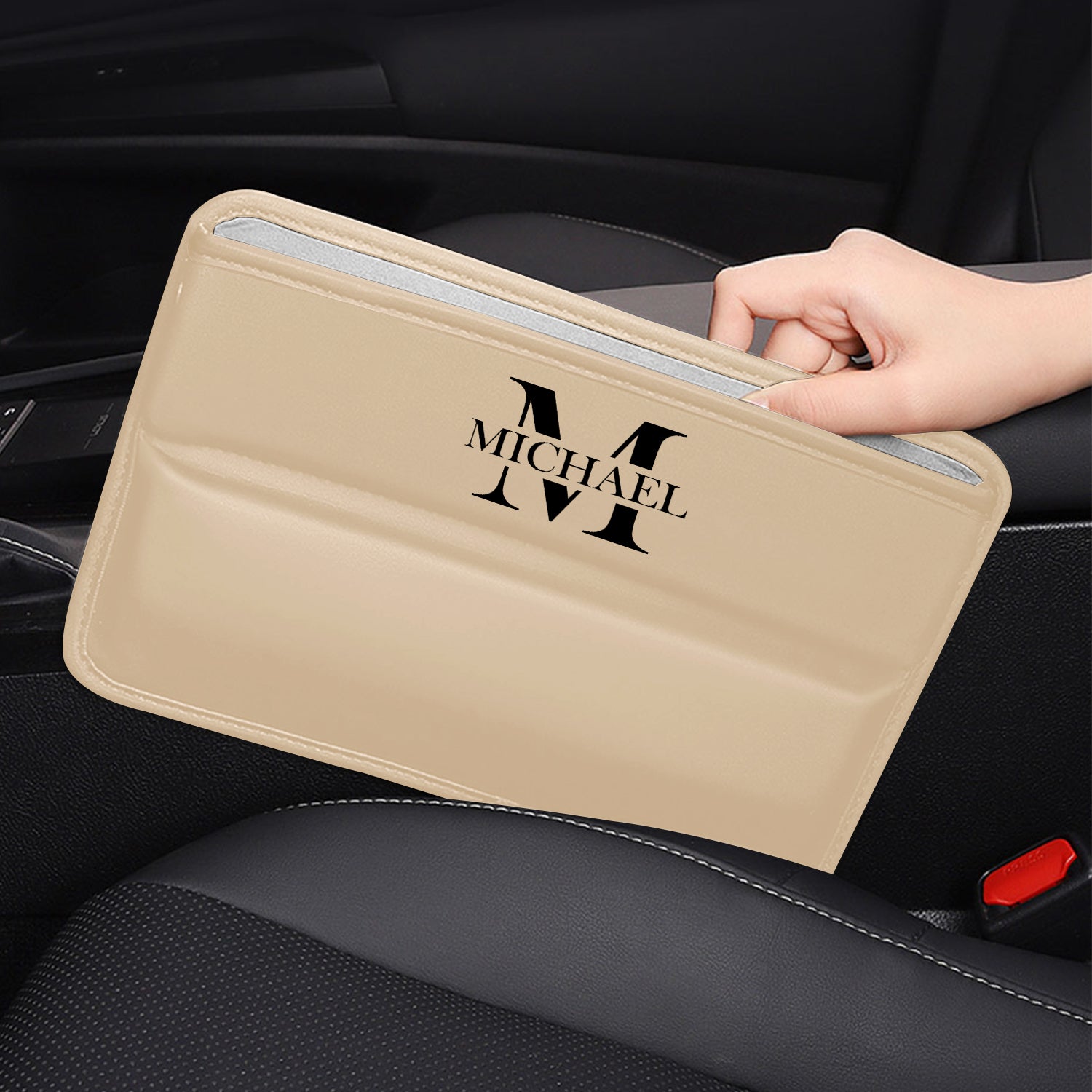 Personalized Name Sign Car Seat Gap Filler Organizer, Custom-Fit For Car, Multifunctional PU Leather Console Side Pocket Organizer for Cellphones, Cards, Wallets, Keys 12