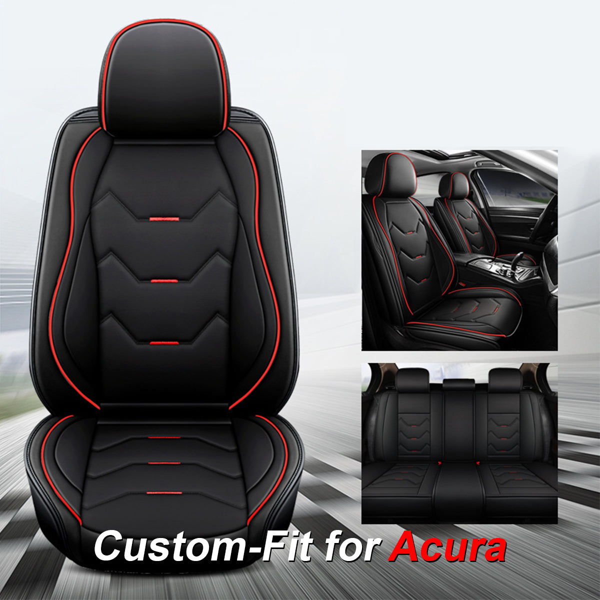 2 Leather Car Seat Covers 5 Seats Full Set, Custom-fit for Car, Fit Sedan SUV Truck Vans Leatherette Automotive Seat Cushion Protector Universal Fit DLAC250