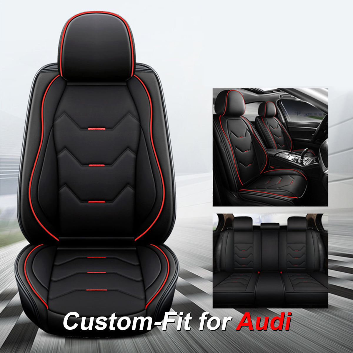 2 Leather Car Seat Covers 5 Seats Full Set, Custom-fit for Car, Fit Sedan SUV Truck Vans Leatherette Automotive Seat Cushion Protector Universal Fit DLRA250