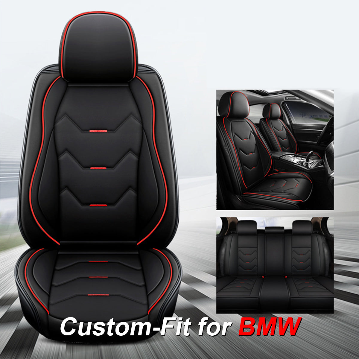 2 Leather Car Seat Covers 5 Seats Full Set, Custom-fit for Car, Fit Sedan SUV Truck Vans Leatherette Automotive Seat Cushion Protector Universal Fit DLKX250