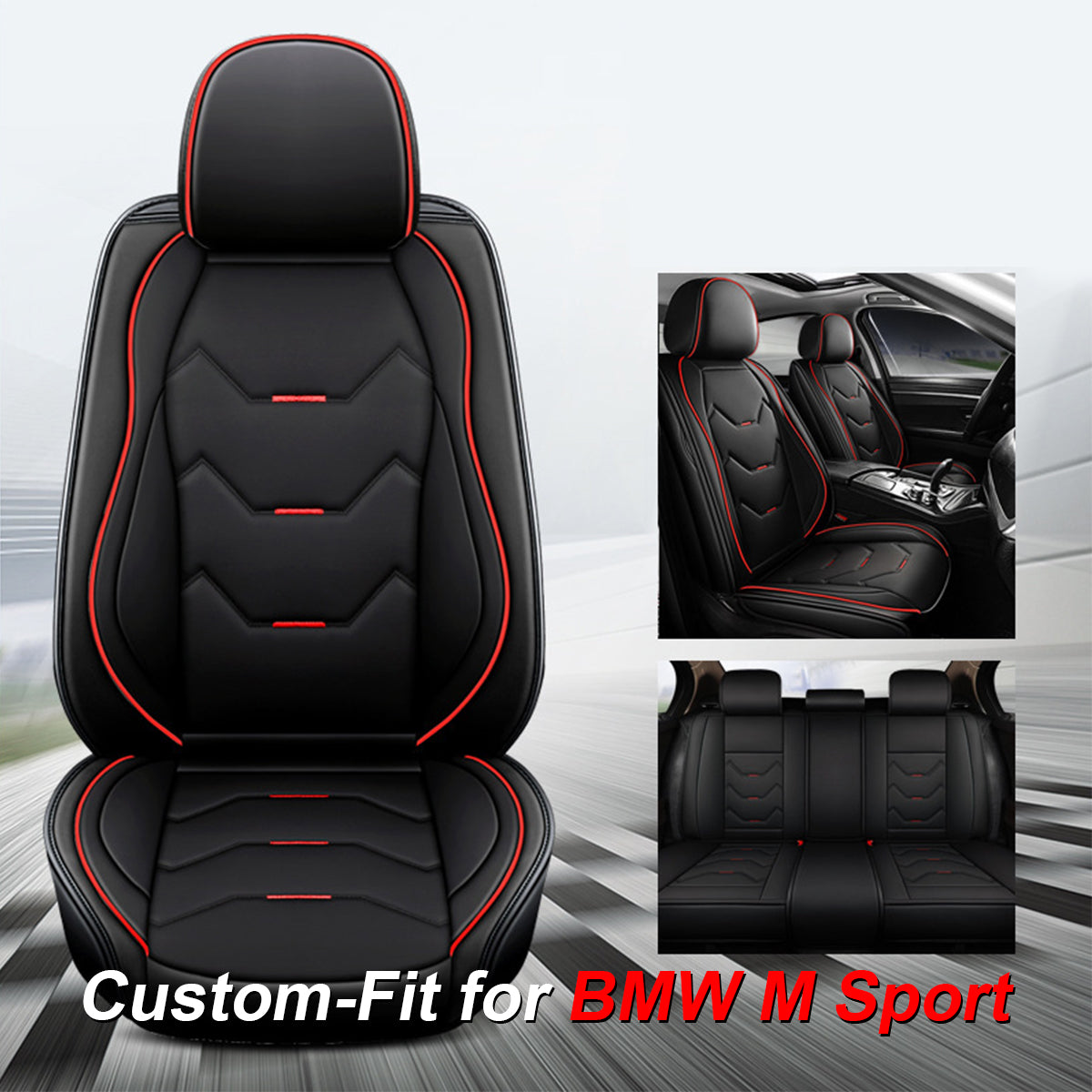 2 Leather Car Seat Covers 5 Seats Full Set, Custom-fit for Car, Fit Sedan SUV Truck Vans Leatherette Automotive Seat Cushion Protector Universal Fit DLKO250