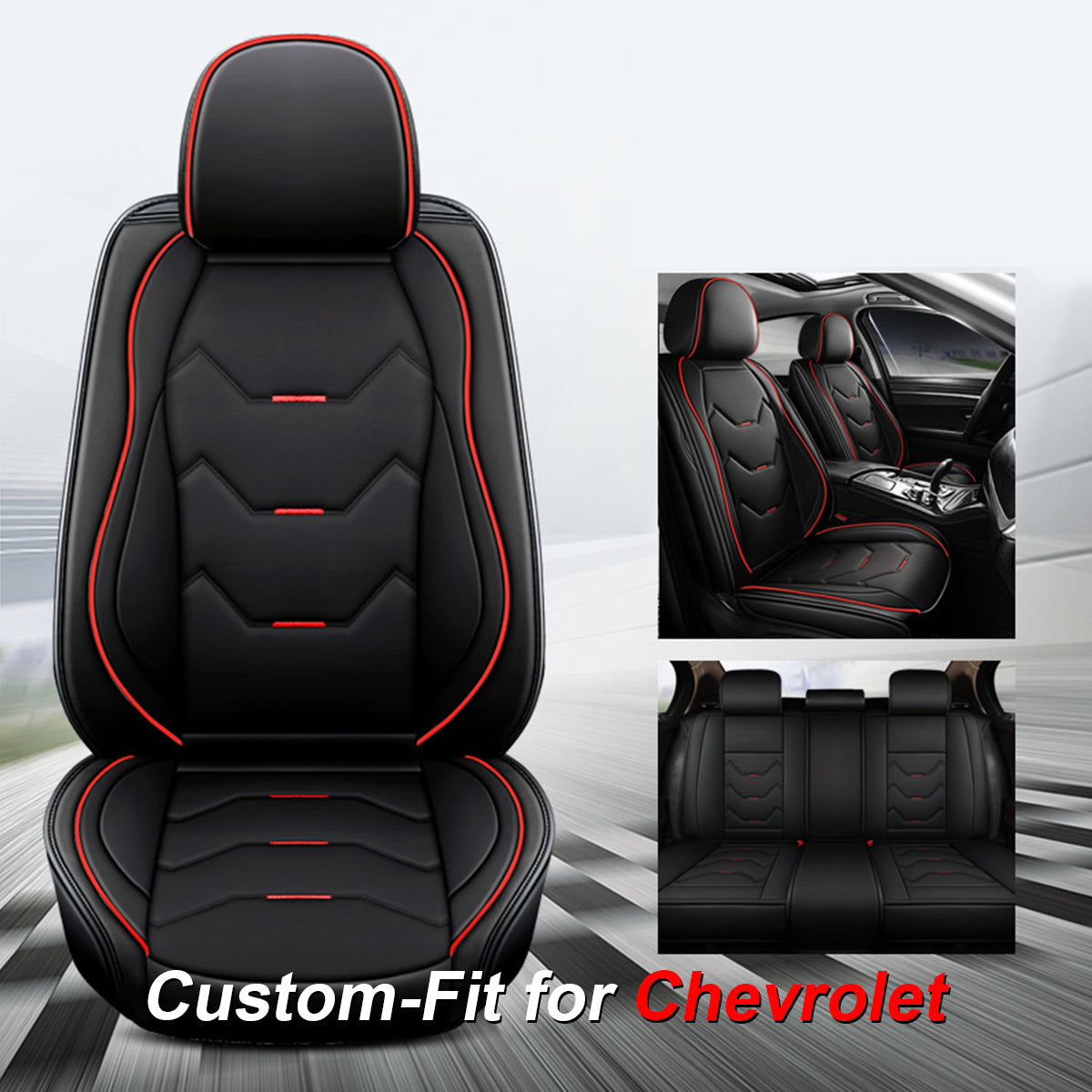 2 Leather Car Seat Covers 5 Seats Full Set, Custom-fit for Car, Fit Sedan SUV Truck Vans Leatherette Automotive Seat Cushion Protector Universal Fit DLCH250