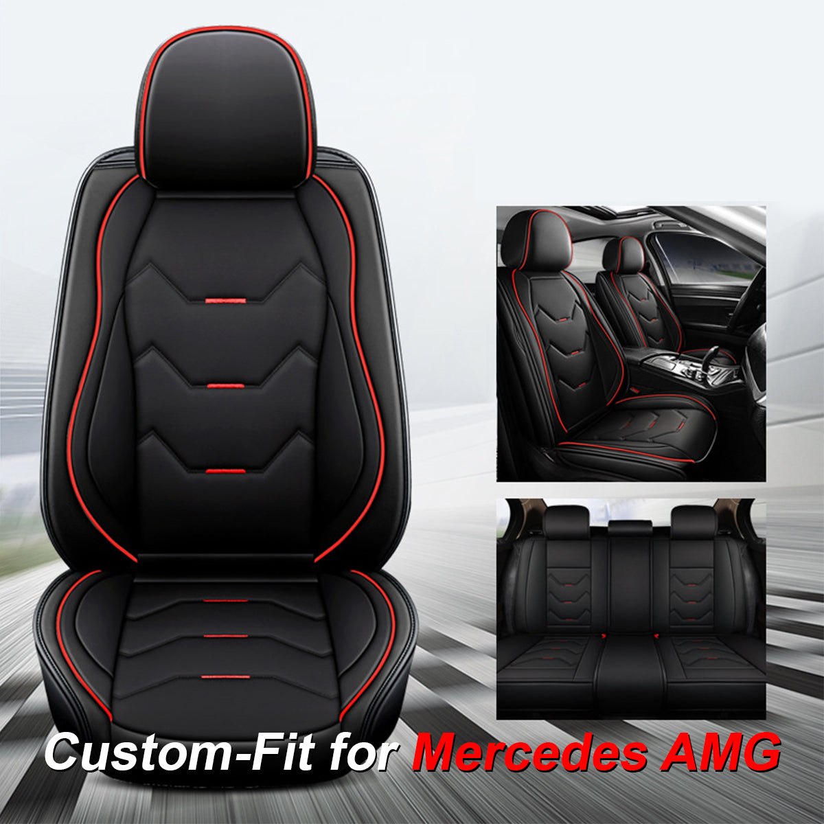 2 Leather Car Seat Covers 5 Seats Full Set, Custom-fit for Car, Fit Sedan SUV Truck Vans Leatherette Automotive Seat Cushion Protector Universal Fit DLLM250