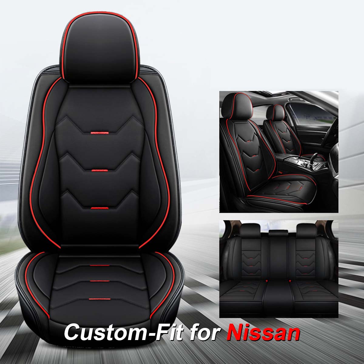 2 Leather Car Seat Covers 5 Seats Full Set, Custom fit for Car, Fit Sedan SUV Truck Vans Leatherette Automotive Seat Cushion Protector Universal Fit