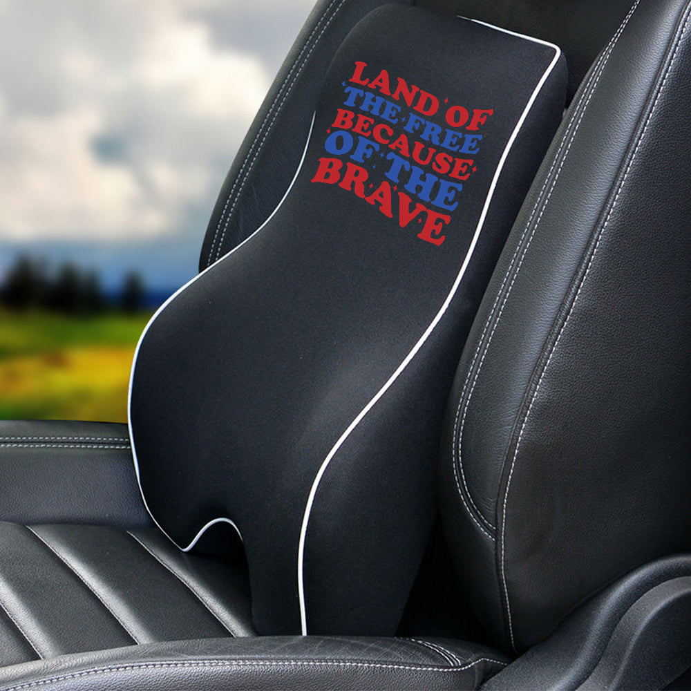 Land Of The Free, Because Of Brave Lumbar Support Cushion for Car and Headrest Neck Pillow Kit, Custom For Cars, Ergonomically Design for Car Seat, Car Accessories, Retro 4th of July 02